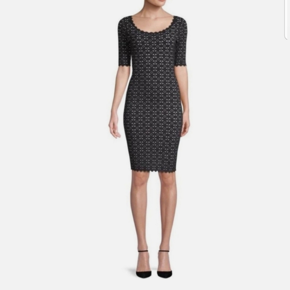 Milly Black & White Pointelle Scalloped Bodycon Dress Size XS / Petite